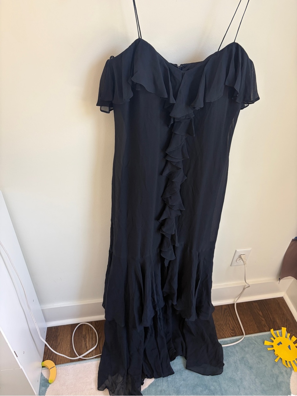 Theia Black Ruffle 100% Silk Gown
